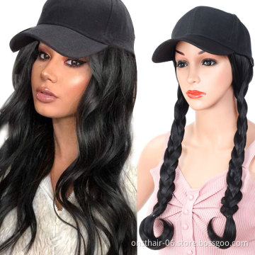 Adjustable Hat Wig Women Hats Long  Wave Hair Extensions With Black Female Baseball Cap All-in-one Hat Synthetic